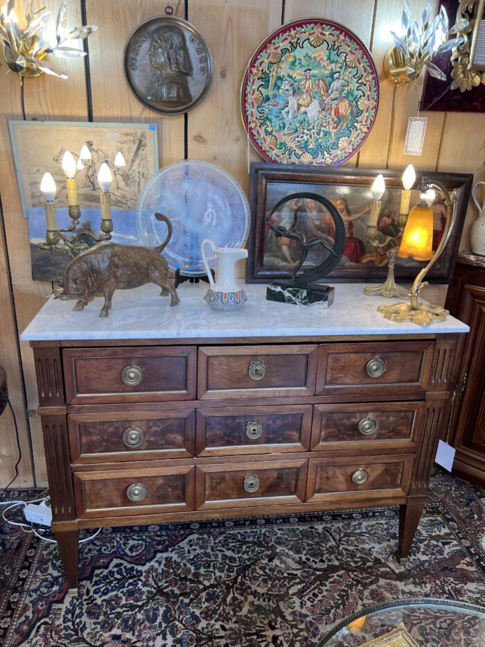 Commode Louis XVI, marbre blanc, époque XIXe, Antiquités et brocante