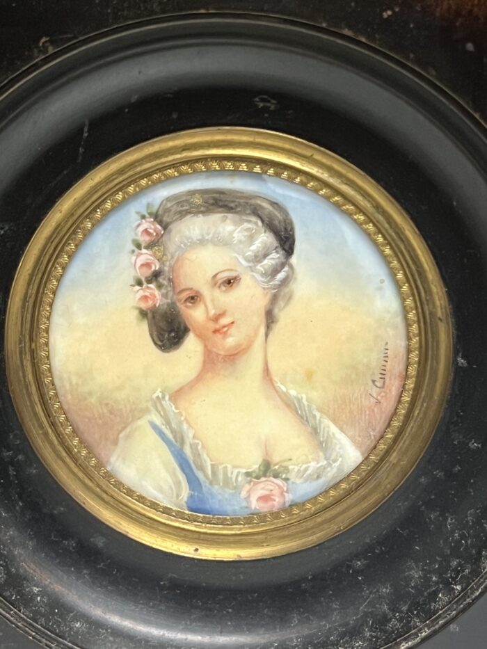 Miniature ancienne, réalisée à la fin du XIXe siècle et signée par l’artiste J. Cavana, antiquités et brocante