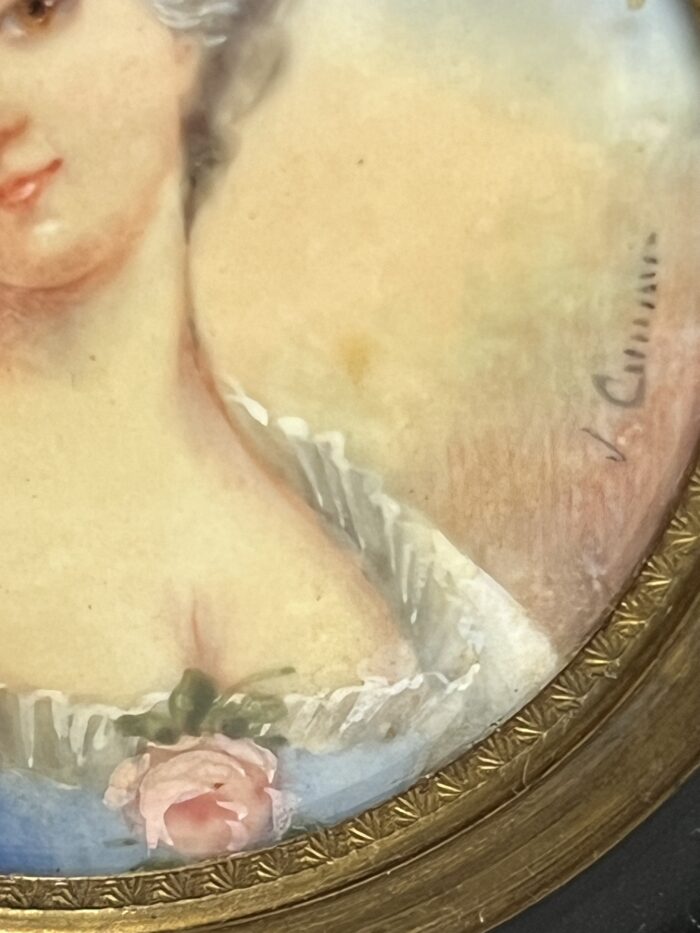 Miniature ancienne, réalisée à la fin du XIXe siècle et signée par l’artiste J. Cavana, antiquités et brocante