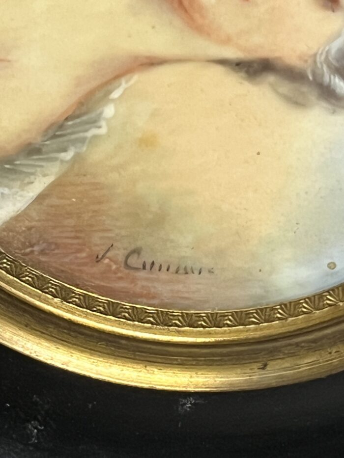 Miniature ancienne, réalisée à la fin du XIXe siècle et signée par l’artiste J. Cavana