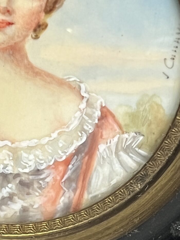 Miniature ancienne, réalisée à la fin du XIXe siècle et signée par l’artiste J. Cavana