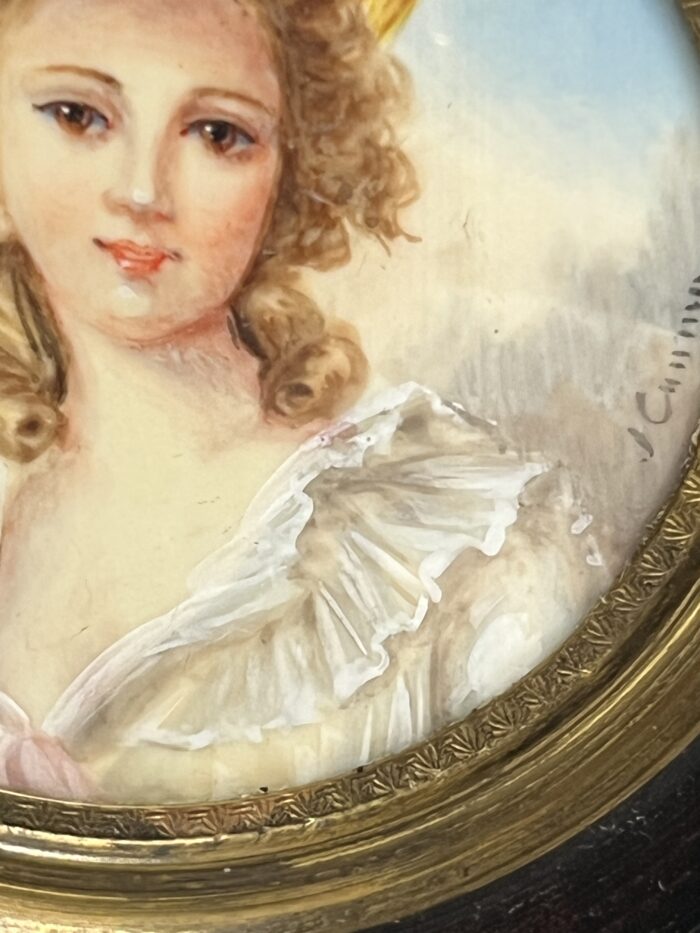 Miniature ancienne, réalisée à la fin du XIXe siècle et signée par l’artiste J. Cavana