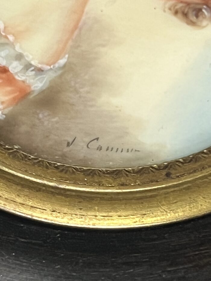 Miniature ancienne, réalisée à la fin du XIXe siècle et signée par l’artiste J. Cavana