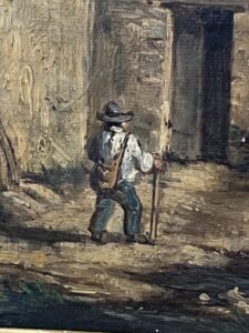 Tableau du XIXe siècle, huile sur toile, décor d’intérieur d’un village animés