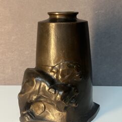 Vase art déco en bronze massif de Alfredo Biagini (1886-1952 ), décor de lionnes