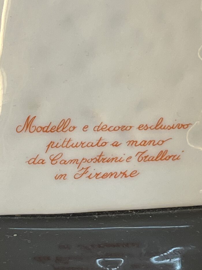 Belle lampe en porcelaine Italienne de Florence, de Campostrini & Trallori