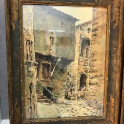 Aquarelle de Emile Gudin (1874-1957), rue de Riez, ville du sud