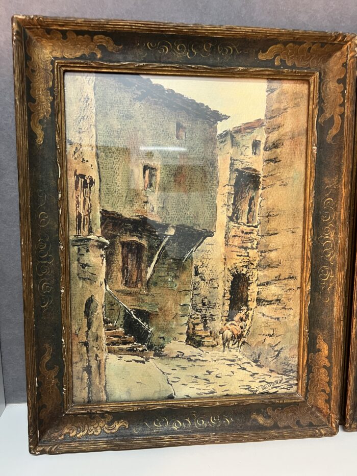 Aquarelle de Emile Gudin (1874-1957), rue de Riez, ville du sud