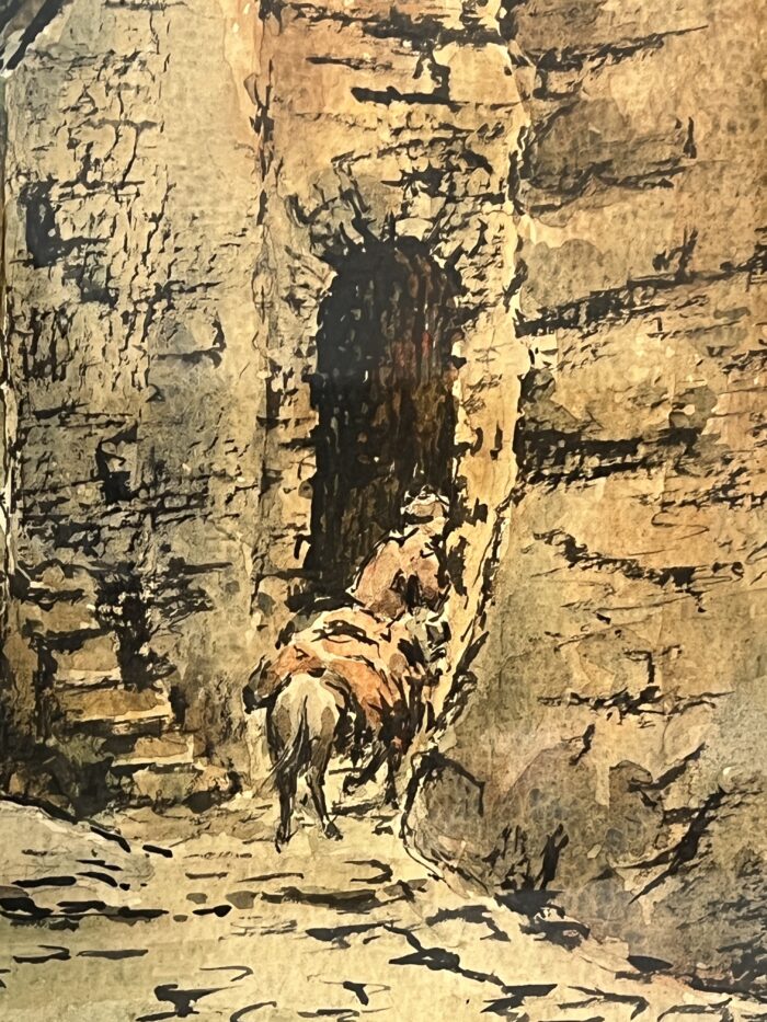 Aquarelle de Emile Gudin (1874-1957), rue de Riez, ville du sud