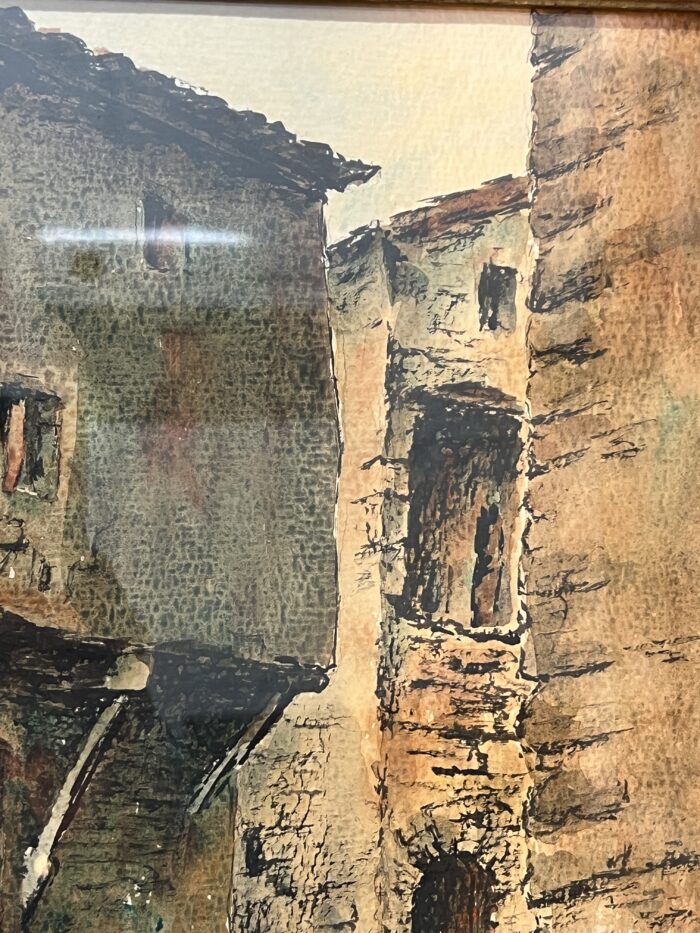 Aquarelle de Emile Gudin (1874-1957), rue de Riez, ville du sud
