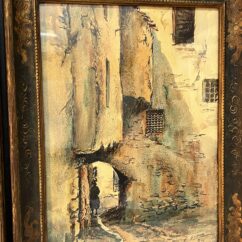Aquarelle de Emile Gudin (1874-1957), rue de Riez, ville du sud