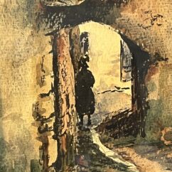 Aquarelle de Emile Gudin (1874-1957), rue de Riez, ville du sud