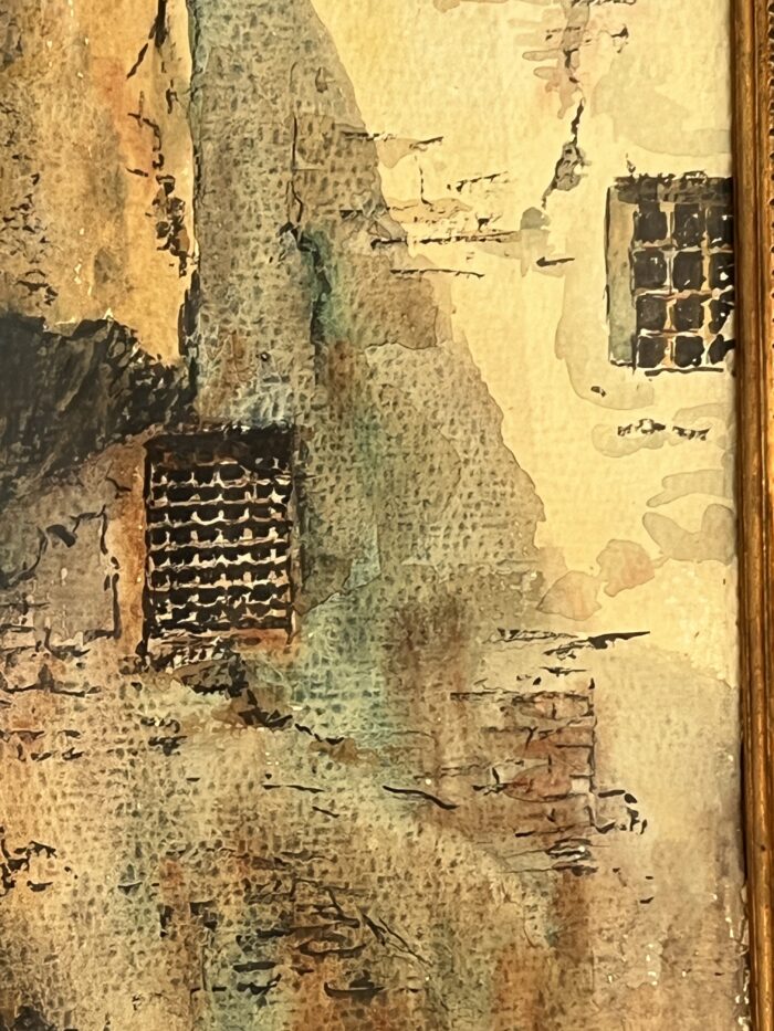 Aquarelle de Emile Gudin (1874-1957), rue de Riez, ville du sud