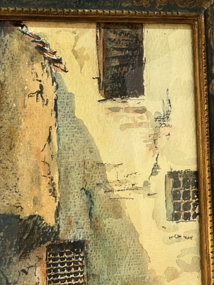 Aquarelle de Emile Gudin (1874-1957), rue de Riez, ville du sud