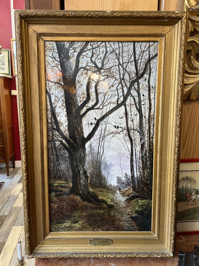 Mme Le MIRE, grand tableau peint sur panneau de faïence, daté 1919, étude d'arbres