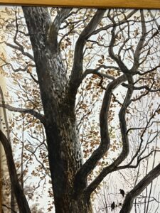 Mme Le MIRE, grand tableau peint sur panneau de faïence, daté 1919, étude d'arbres