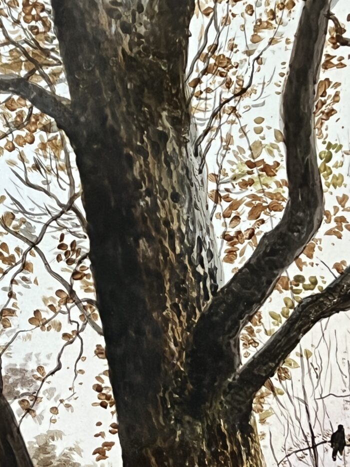 Mme Le MIRE, grand tableau peint sur panneau de faïence, daté 1919, étude d'arbres