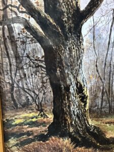 Mme Le MIRE, grand tableau peint sur panneau de faïence, daté 1919, étude d'arbres