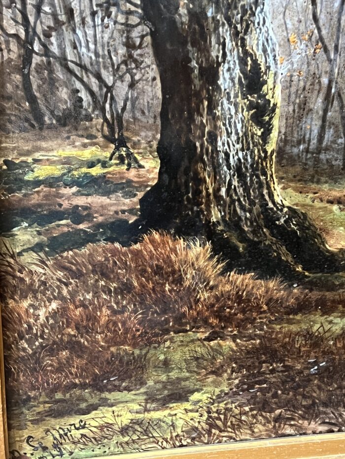 Mme Le MIRE, grand tableau peint sur panneau de faïence, daté 1919, étude d'arbres