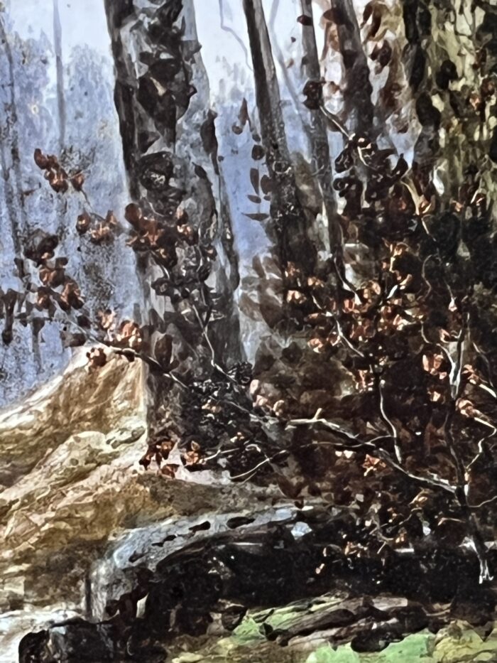 Mme Le MIRE, grand tableau peint sur panneau de faïence, daté 1919, étude d'arbres
