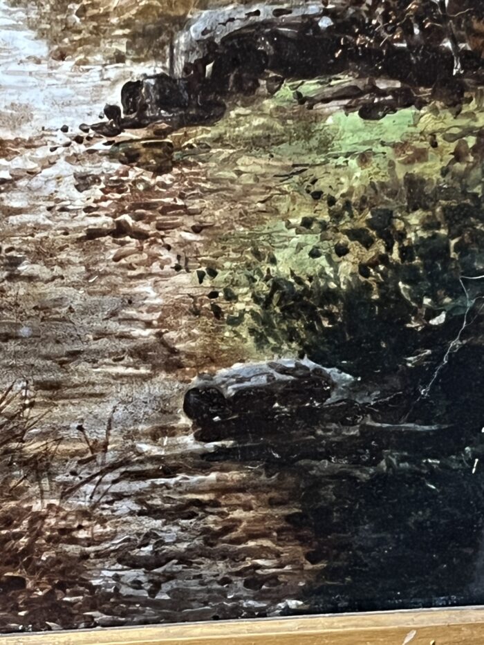 Mme Le MIRE, grand tableau peint sur panneau de faïence, daté 1919, étude d'arbres