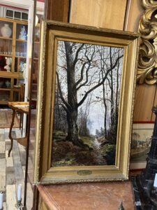 Mme Le MIRE, grand tableau peint sur panneau de faïence, daté 1919, étude d'arbres
