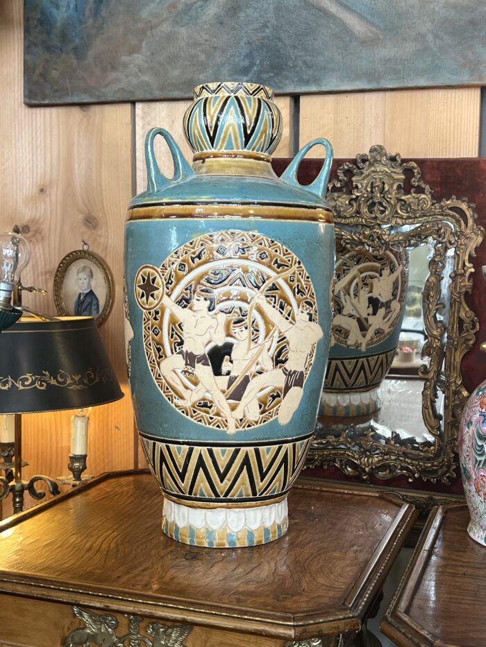 Vase de sol en céramique des années 1970, décor vintage, H 56 cm
