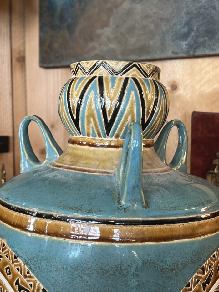 Vase de sol en céramique des années 1970, décor vintage, H 56 cm