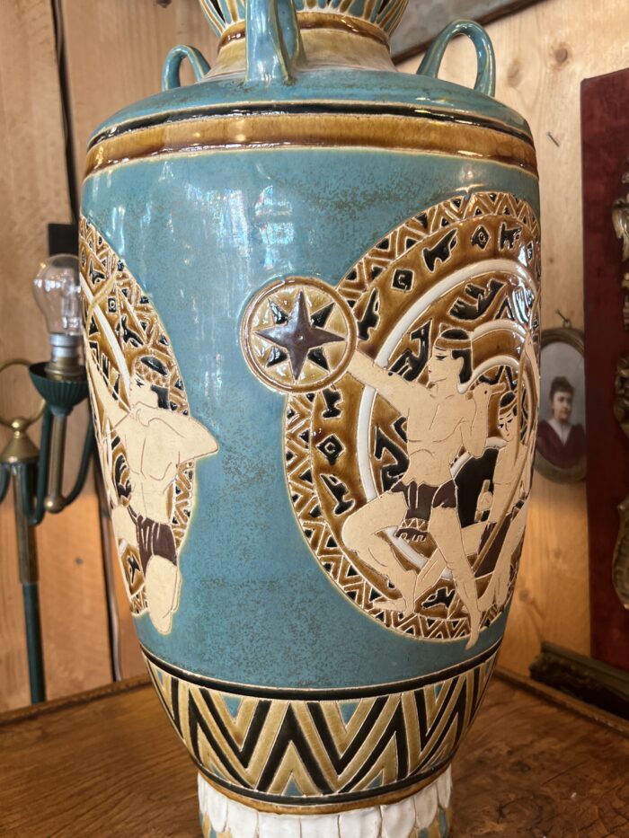 Vase de sol en céramique des années 1970, décor vintage, H 56 cm