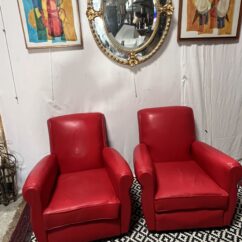 Paire de fauteuils Club en cuir de couleur rouge, original circa 1930/40