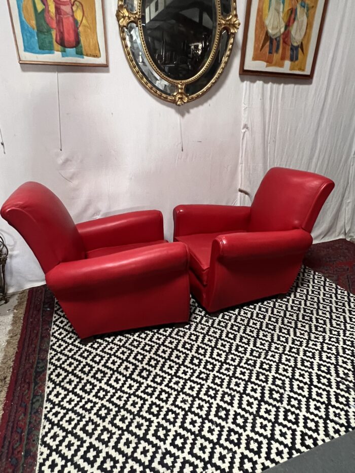 Paire de fauteuils Club en cuir de couleur rouge, original circa 1930/40 – Image 14