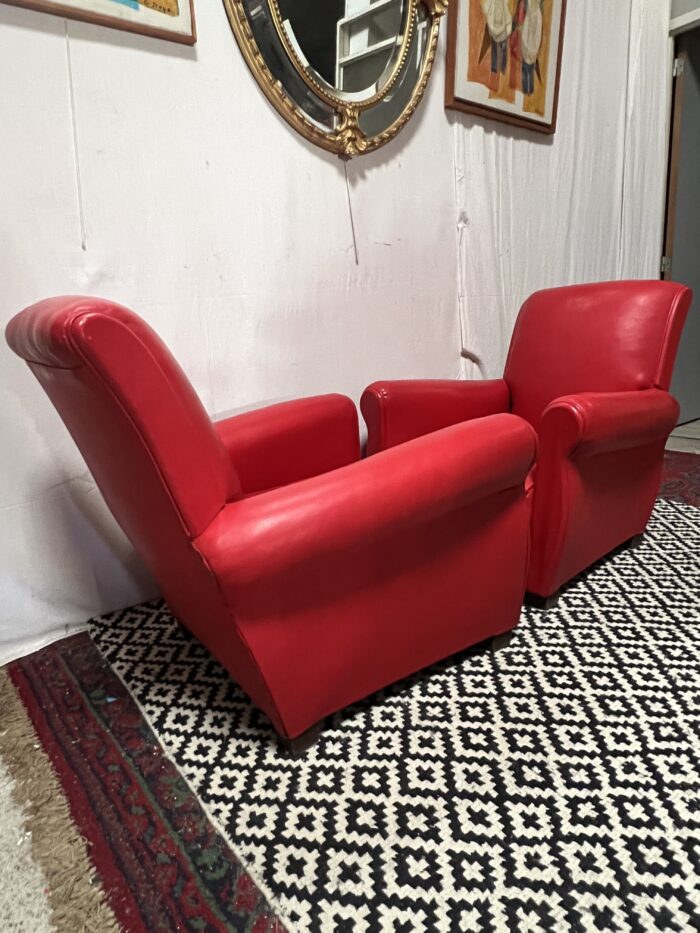 Paire de fauteuils Club en cuir de couleur rouge, original circa 1930/40 – Image 15