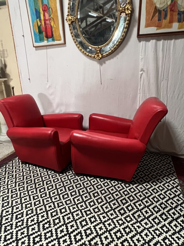 Paire de fauteuils Club en cuir de couleur rouge, original circa 1930/40 – Image 16