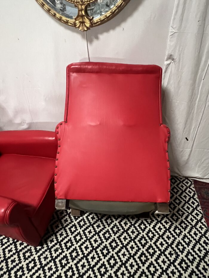 Paire de fauteuils Club en cuir de couleur rouge, original circa 1930/40 – Image 17