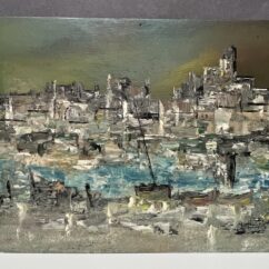 Huile sur carton impressionniste représentant un port, signée en bas à droite