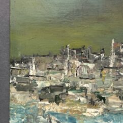 Huile sur carton impressionniste représentant un port, signée en bas à droite