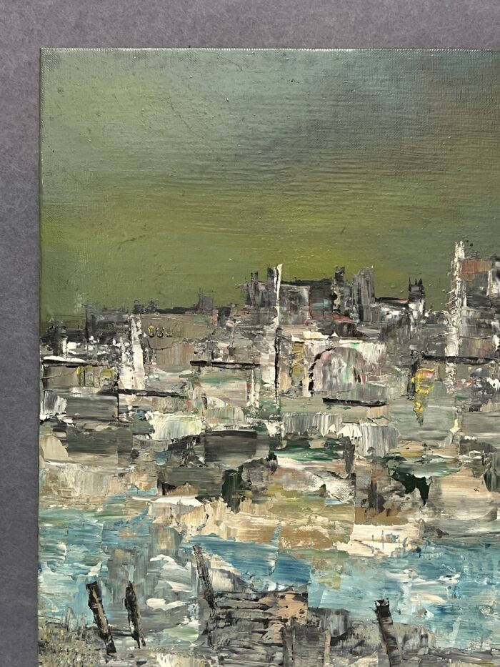 Huile sur carton impressionniste représentant un port, signée en bas à droite