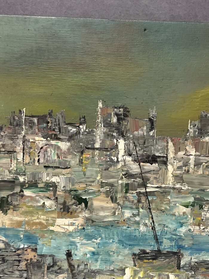 Huile sur carton impressionniste représentant un port, signée en bas à droite