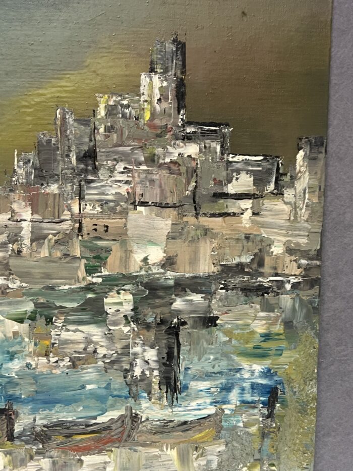 Huile sur carton impressionniste représentant un port, signée en bas à droite