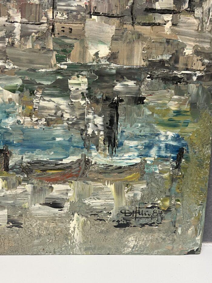 Huile sur carton impressionniste représentant un port, signée en bas à droite