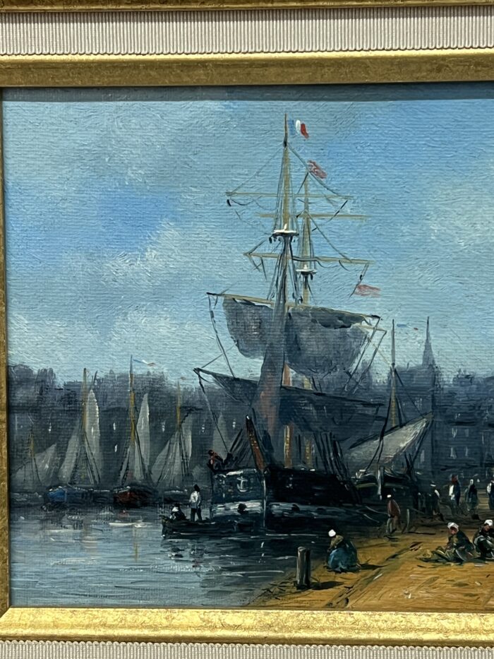 Huile sur toile de Gérard Roux né en 1946, représentant le port de Honfleur. Une œuvre marine authentique au charme intemporel, signée de l'artiste.