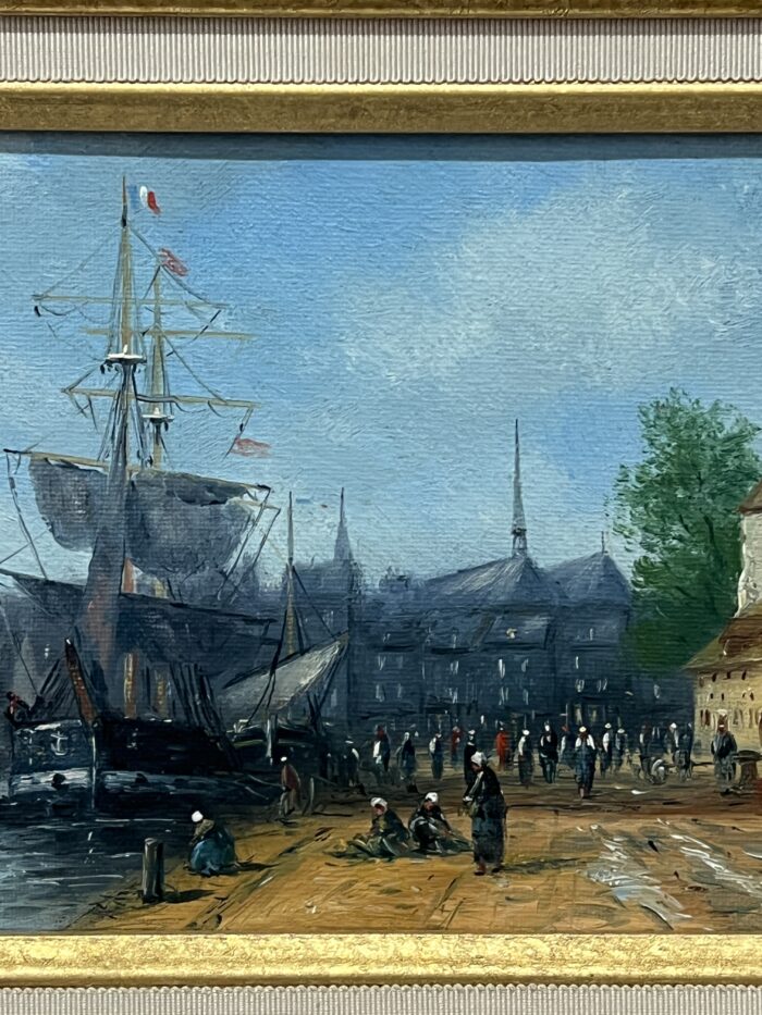 Huile sur toile de Gérard Roux né en 1946, représentant le port de Honfleur. Une œuvre marine authentique au charme intemporel, signée de l'artiste.