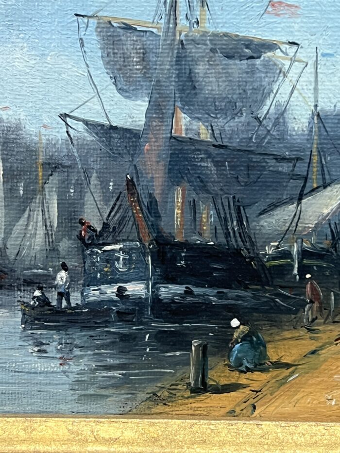 Huile sur toile de Gérard Roux né en 1946, représentant le port de Honfleur. Une œuvre marine authentique au charme intemporel, signée de l'artiste.