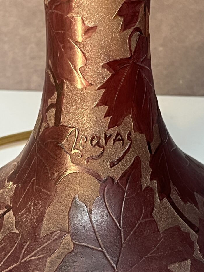 François Théodore Legras (1839-1916) joli pied de lampe art nouveau en verre multicouche