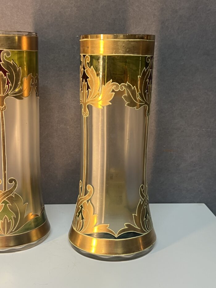 Paire de vases émaillés art nouveau, Montjoye Saint Denis pour Legras, vers 1900