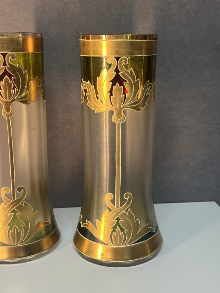 Paire de vases émaillés art nouveau, Montjoye Saint Denis pour Legras, vers 1900