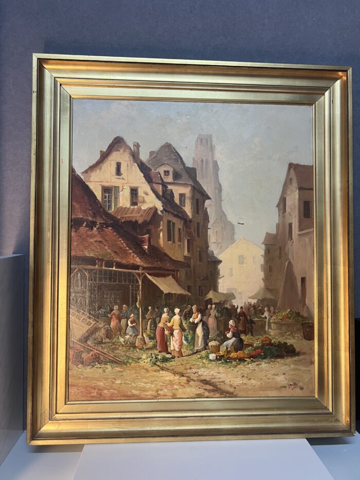 Clément Gontier (1876-1918) huile sur toile, scène pittoresque d'un village