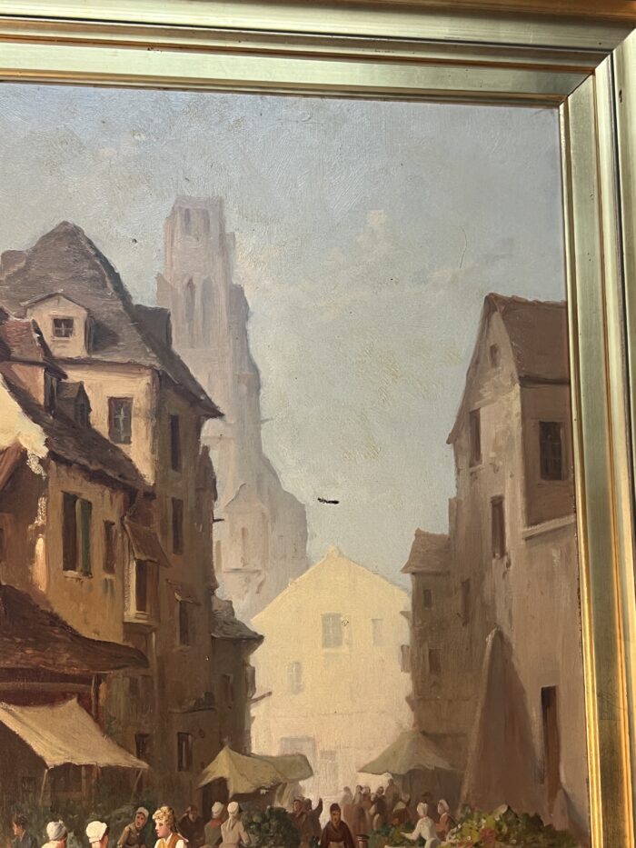 Clément Gontier (1876-1918) huile sur toile, scène pittoresque d'un village