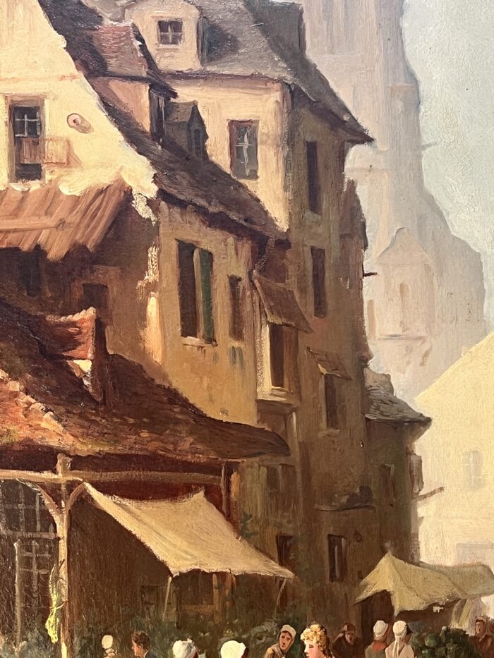 Clément Gontier (1876-1918) huile sur toile, scène pittoresque d'un village