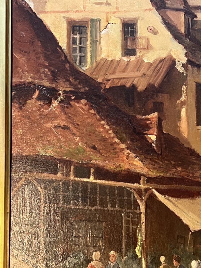Clément Gontier (1876-1918) huile sur toile, scène pittoresque d'un village